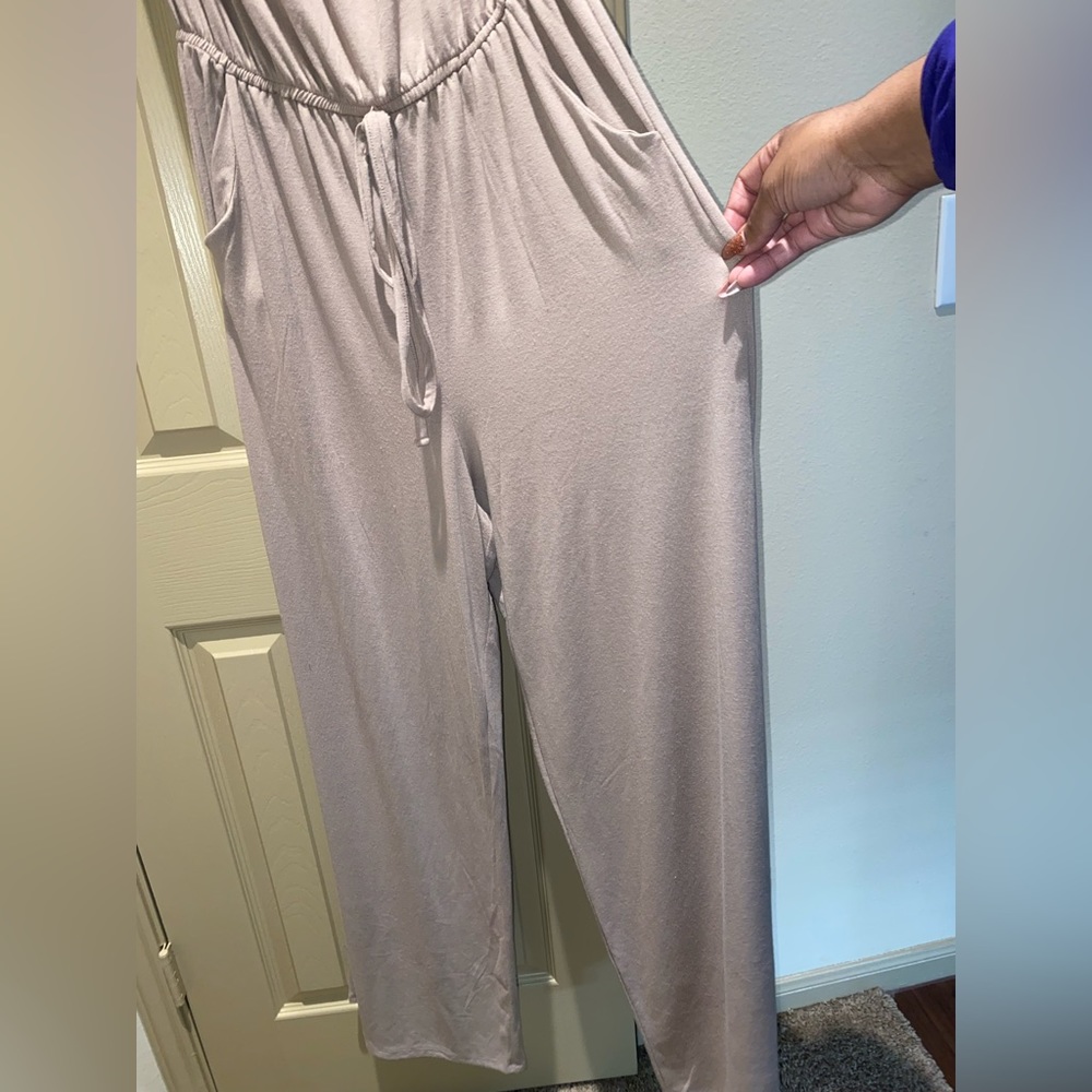 Zenana Premium Wide Leg Jumpsuit Tan Size XL - Picture 3 of 8